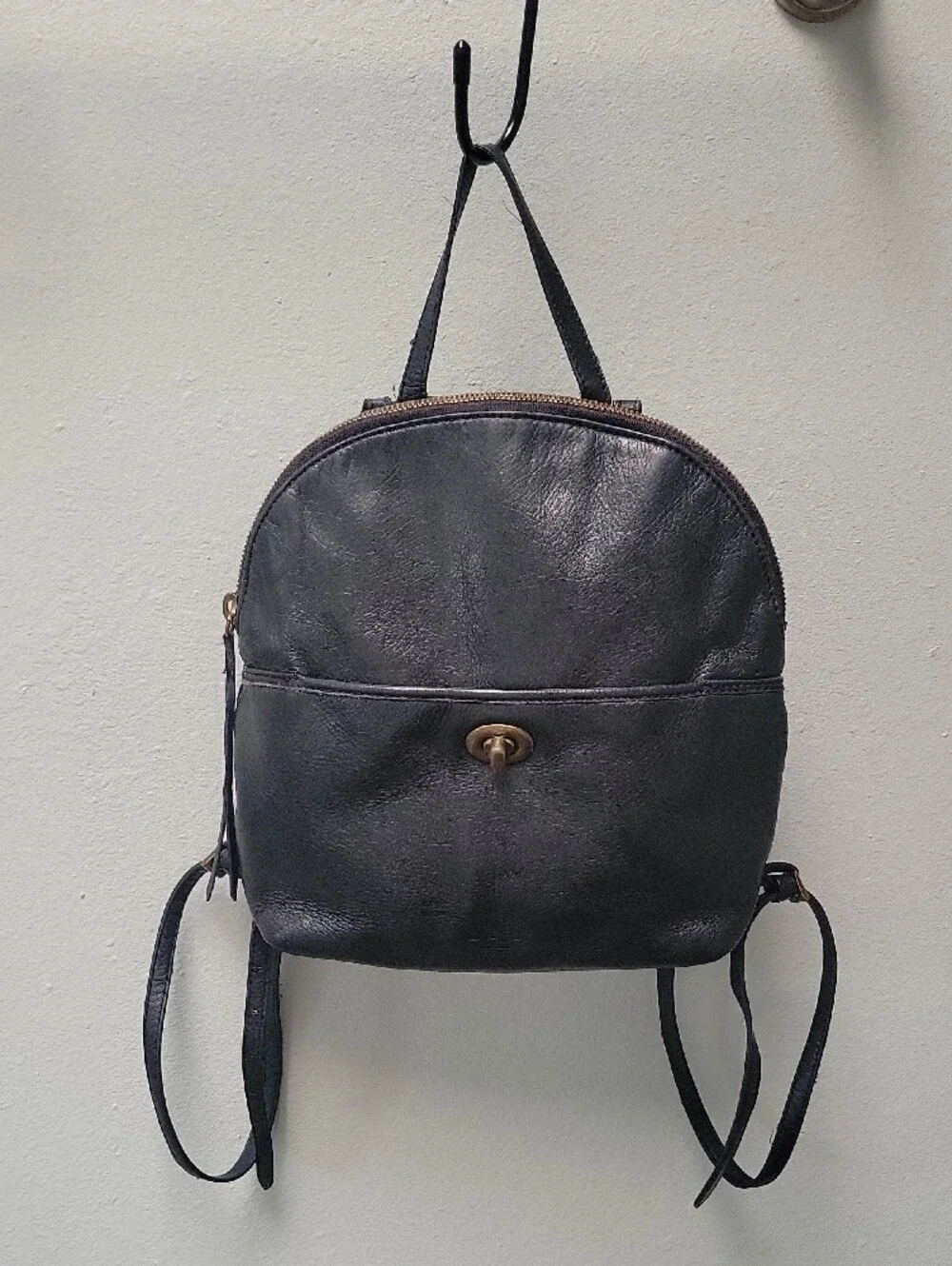 margot Black Leather Compact Women's Backpack with Turn-Lock Accent